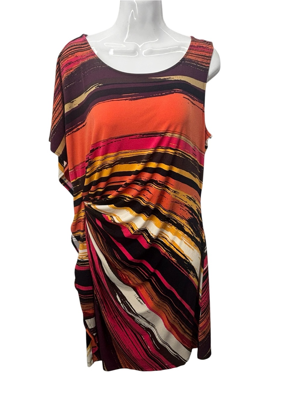 Worthington Stretch Bodycon Dress Large Multicolor Striped Ruched Asymmetrical